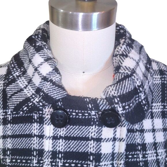 Double-breasted black white plaid jacket with removeable hood - Picture 7 of 8